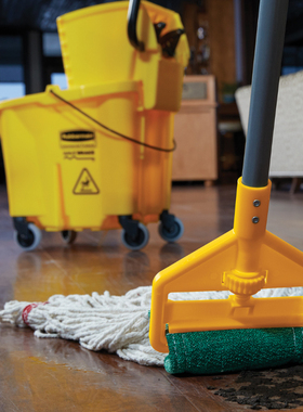 乐柏美 侧向合页开关式湿拖把手柄大型黄色塑胶把头铝制手柄促销