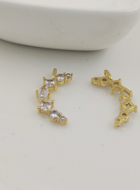 微镶锆石月亮吊坠diy饰品配件新款满钻星星吊坠铜镀厚真金项链坠
