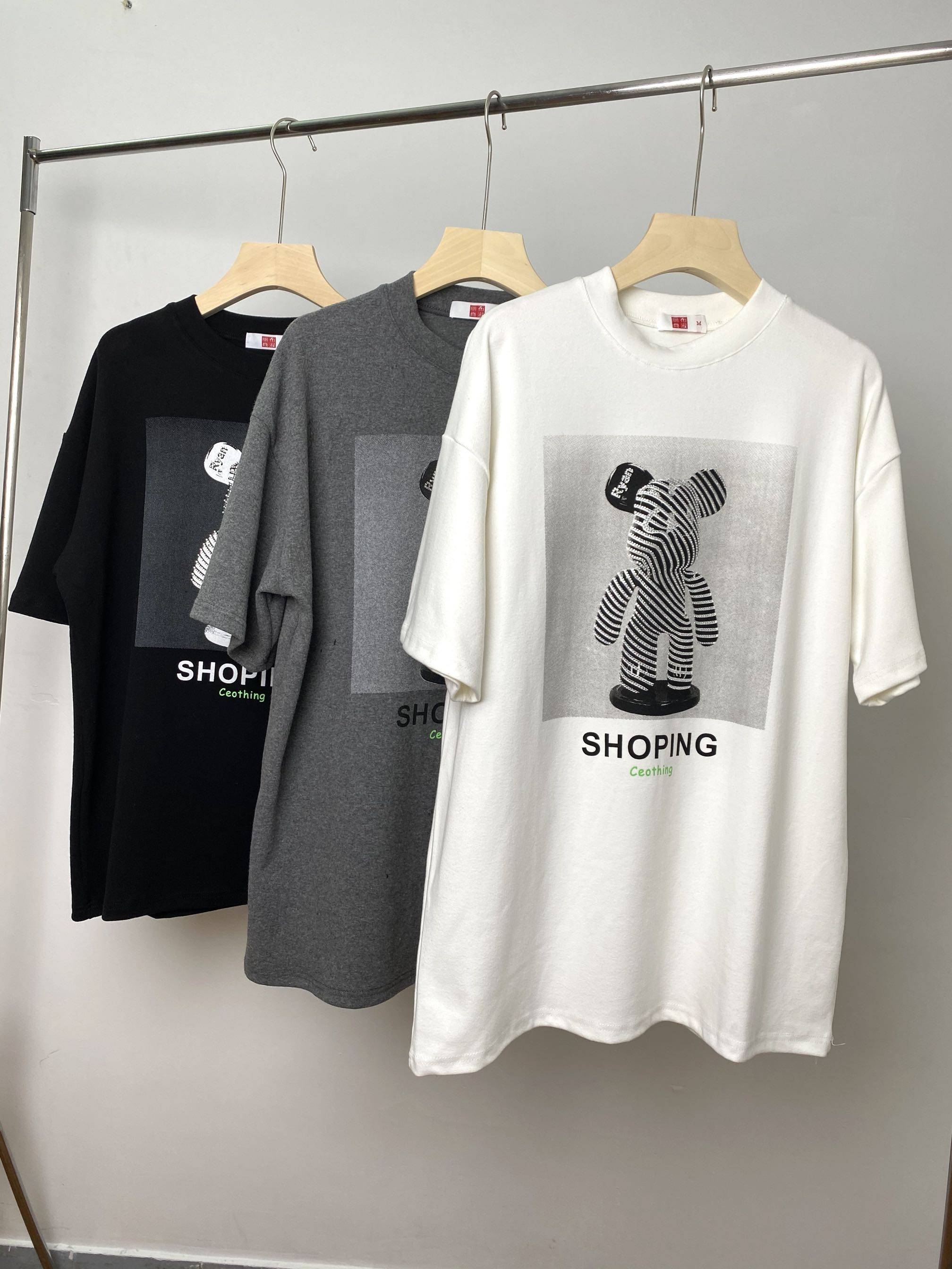 2025年冬款短袖t恤女宽松韩版慵懒风双纱T恤中长款厚款大码卡通