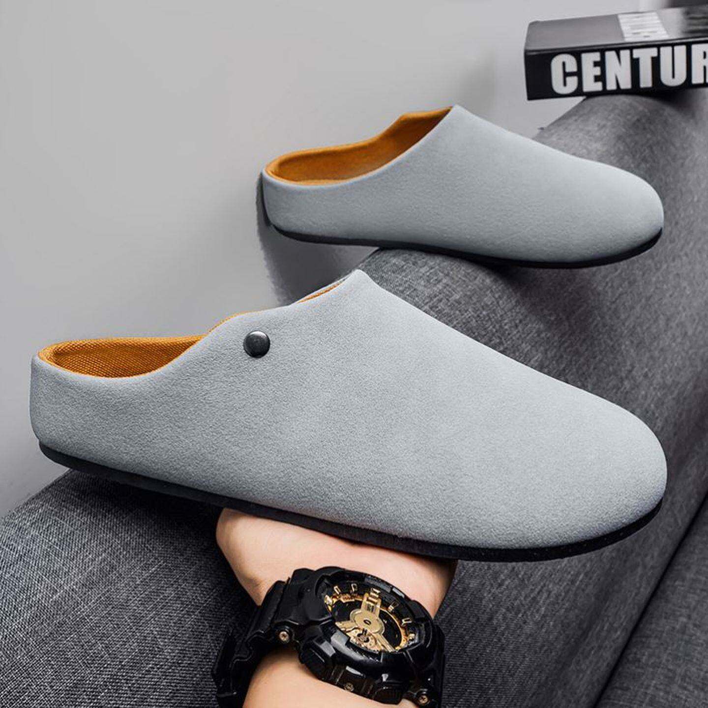 帮登正品半拖鞋男士春季外穿老钱风穆勒办公室慵懒一脚蹬包头勃肯