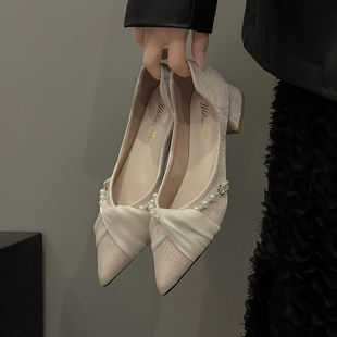尖头单鞋 珍珠凉鞋 女夏季 厚底配裙子晚晚温柔气质瓢鞋 2025新款 法式