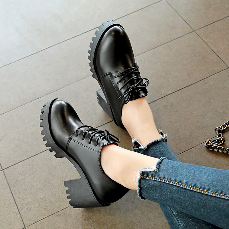 英伦风黑色小皮鞋女2019新款百搭粗跟短靴春秋单靴马丁靴高跟单鞋在类目 女鞋, 低帮鞋中 - 来自Buy2taobao.com提供专业的淘宝代购服务