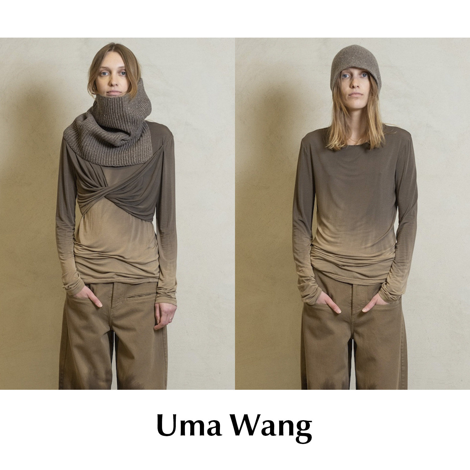 CETTCE 现货 Uma Wang 渐变晕染纽结圆领长袖T恤打底上衣