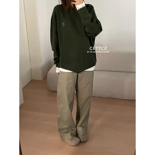 CETTCE 现货 Maison Kitsune 小狐狸刺绣logo纯棉直筒裤工装裤