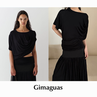 T恤上衣 CETTCE 纯色圆领不对称褶皱短袖 Gimaguas Daria 现货