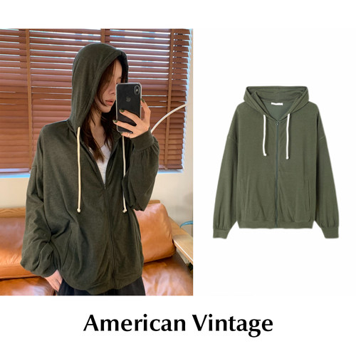 CETTCE 现货 American Vintage 棉质拉链做旧抽绳连帽卫衣外套