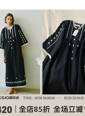 【SALE】CETTCE 现货 Skall Studio 秀款混纺半袖刺绣连衣裙Freya