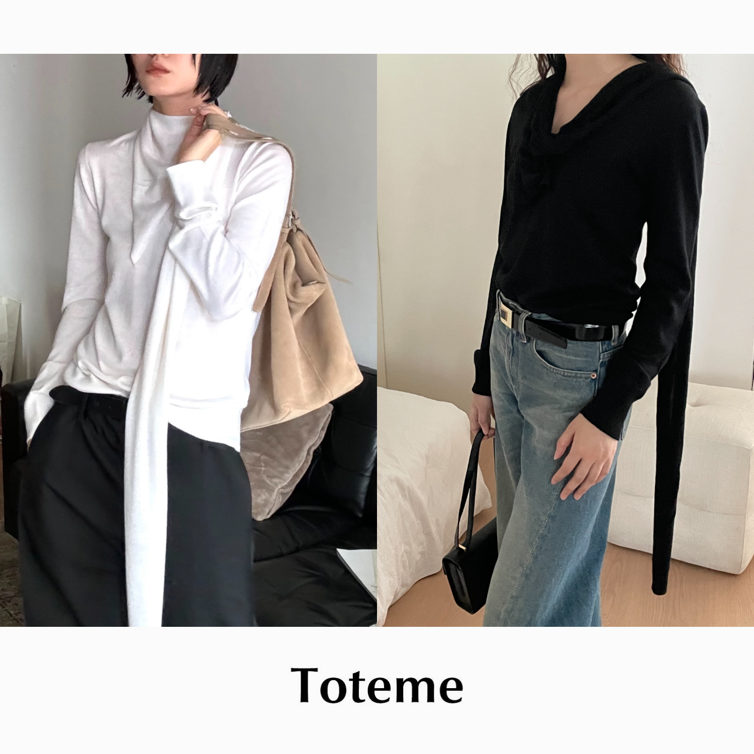【SALE】CETTCE 现货 Toteme V领修身垂褶羊毛围巾飘带针织衫