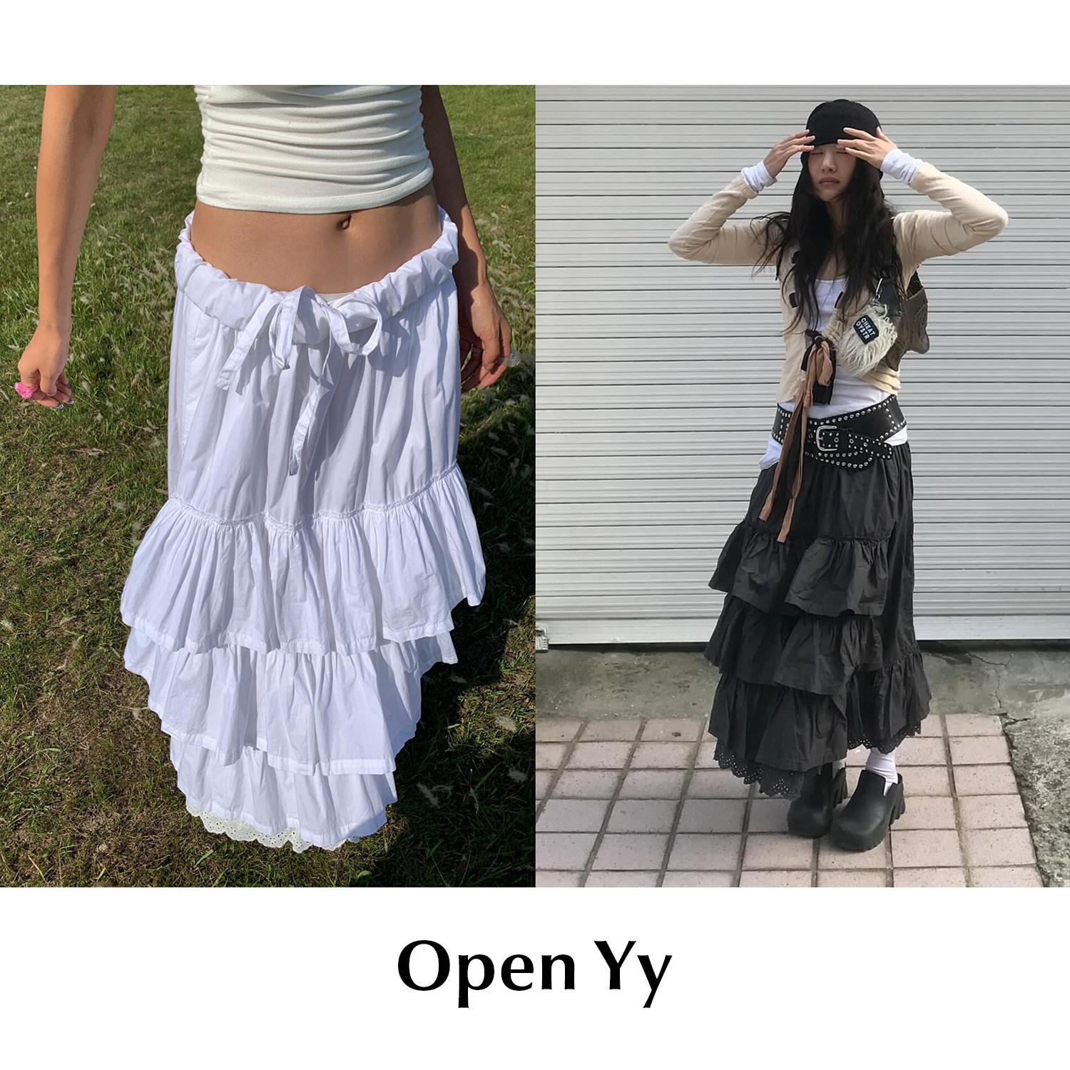 CETTCE 现货 Open YY 明星同款休闲叠层长裙褶皱裙半身裙