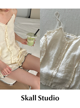 CETTCE 现货 Skall Studio 纯色V领荷叶边细吊带背心 Madeleine