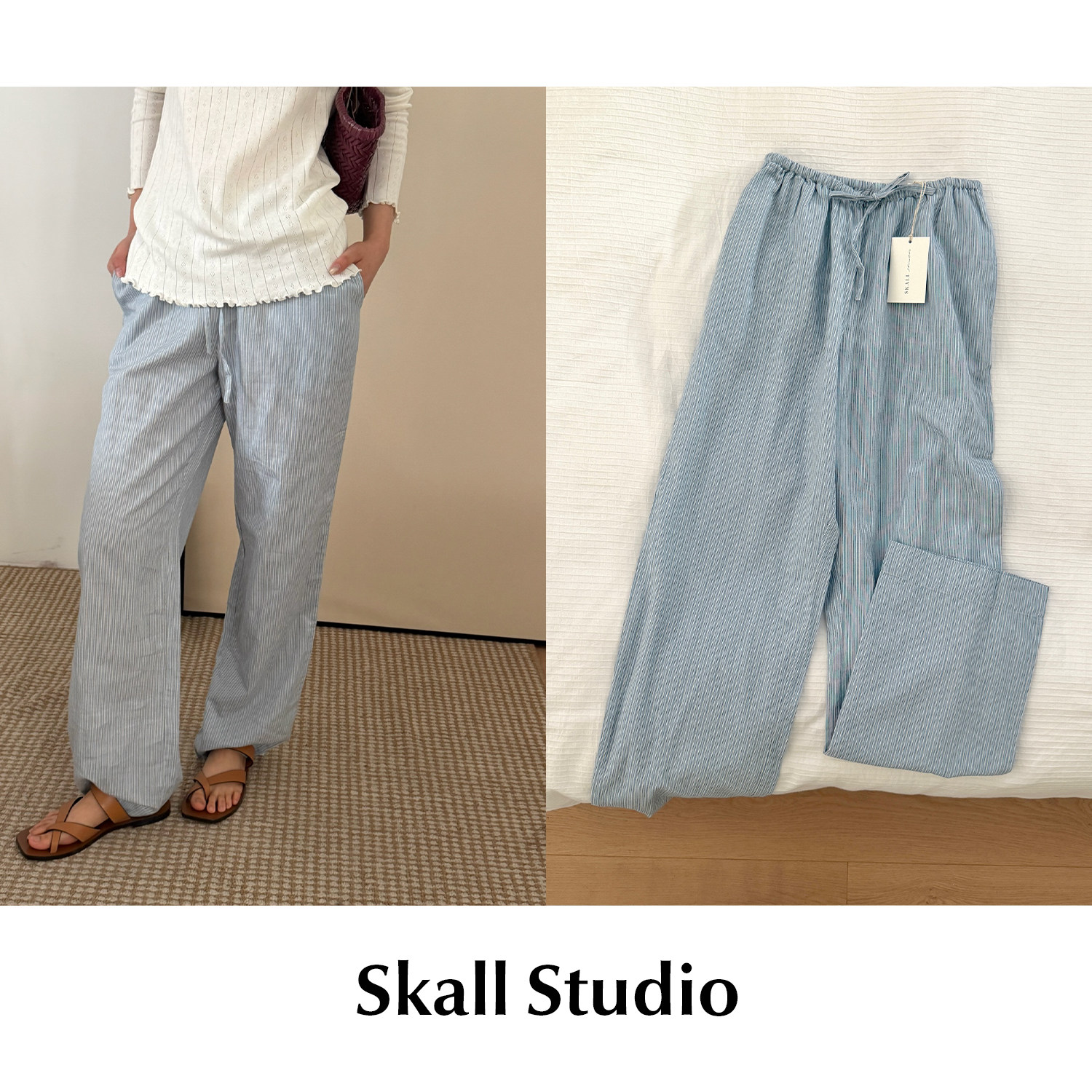 CETTCE 现货 Skall Studio 纯棉休闲抽绳系带细条纹直筒长裤