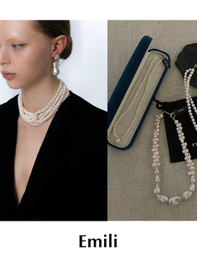 CETTCE 现货 Emili 新款多层错位淡水巴洛克珍珠银项链合集