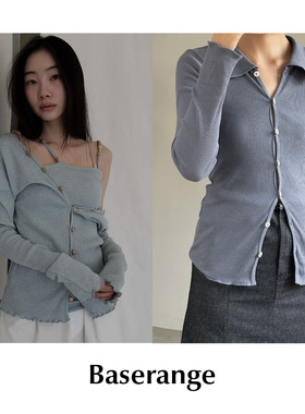 CETTCE 现货 Baserange 弹力罗纹串珠一字肩纽扣 Tav针织衫 Iso