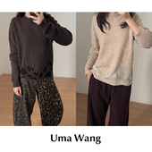 CETTCE 羊毛混纺针织镂空拼接圆领宽松复古毛衣 Wang 现货 Uma