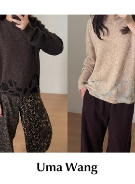 CETTCE 现货 Uma Wang 羊毛混纺针织镂空拼接圆领宽松复古毛衣