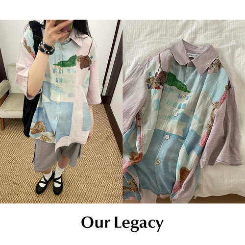【SALE 5折】CETTCE 现货 Our Legacy 晕染水彩印花翻领短袖衬衫
