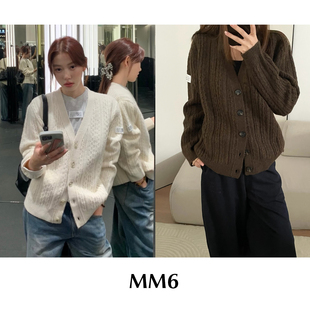 CETTCE 现货 Maison Margiela MM6 数字标签绞花V领针织开衫毛衣