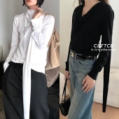 V领修身 垂褶羊毛围巾飘带针织衫 现货 Toteme SALE CETTCE