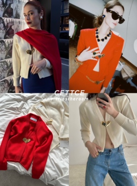 CETTCE 现货 Rowen Rose 金属爱心搭扣针织开衫毛衣