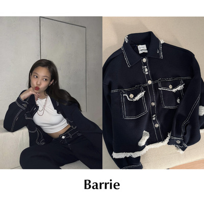 CETTCE 现货 Barrie 牛仔明线毛边羊绒翻领复古夹克外套