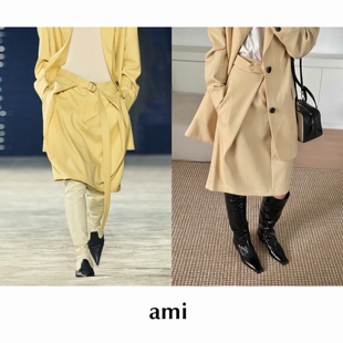 现货 Ami 秀款 半裙收褶香草色西装 CETTCE 系带中长款 裙 SALE