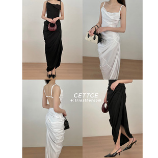 现货 SALE CETTCE 不对称垂褶斜纹布露背吊带连衣裙 Jacquemus