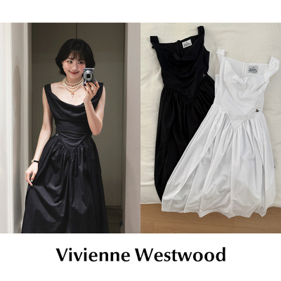 CETTCE 现货 Vivienne Westwood 西太后Sunday刺绣荡领纯色连衣裙