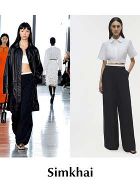【SALE】CETTCE 现货Simkhai秀款Olly双腰带黑色直筒阔腿休闲长裤