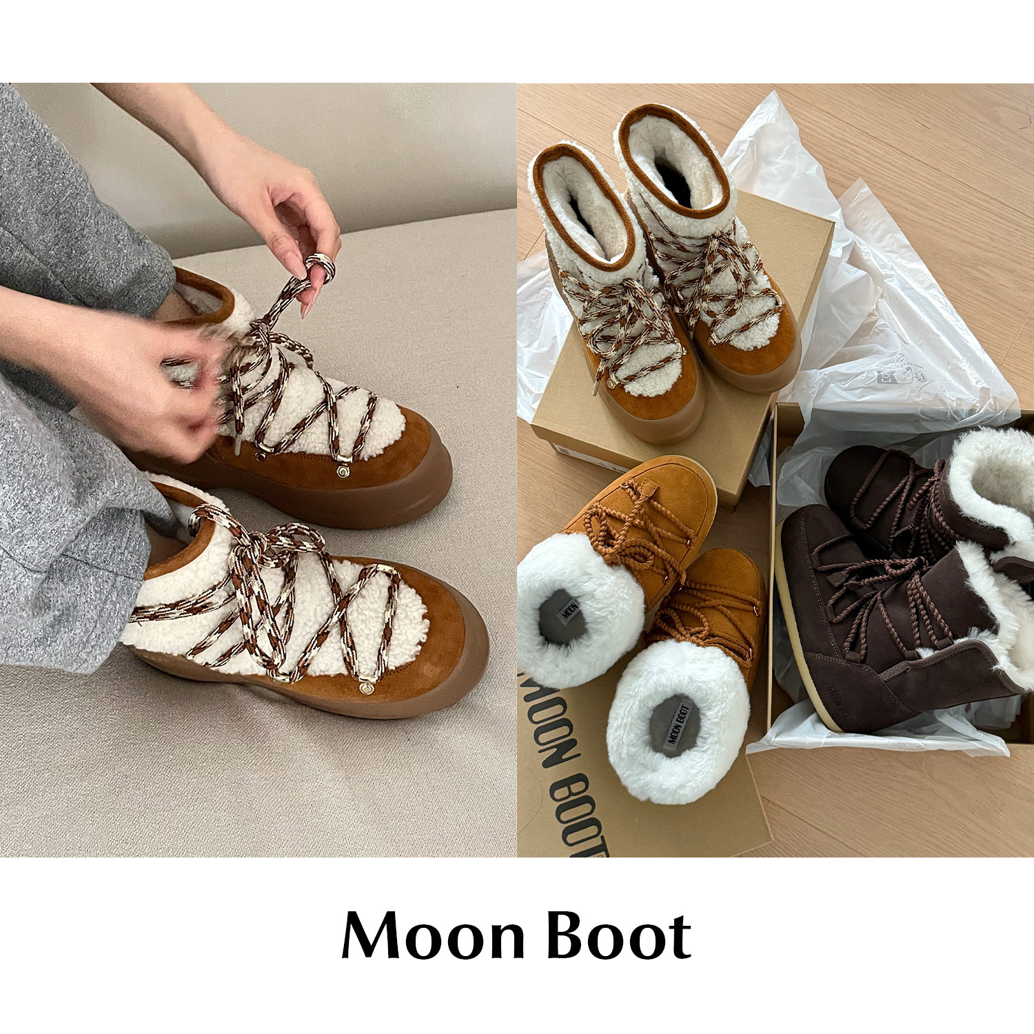 CETTCE 现货 Moon Boot 经典防水泼溅羊皮系带Luna雪地靴 evx穆勒