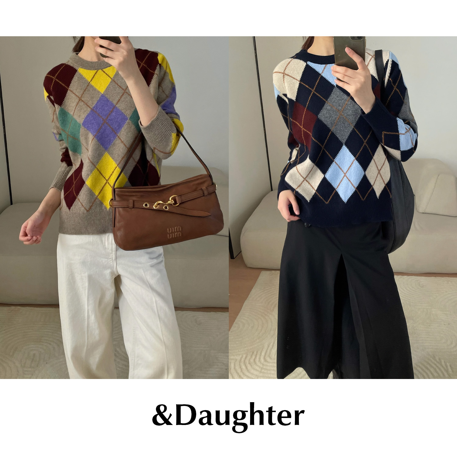 【SALE】CETTCE 现货 &Daughter 英国小众吉朗菱格纹毛衣针织衫