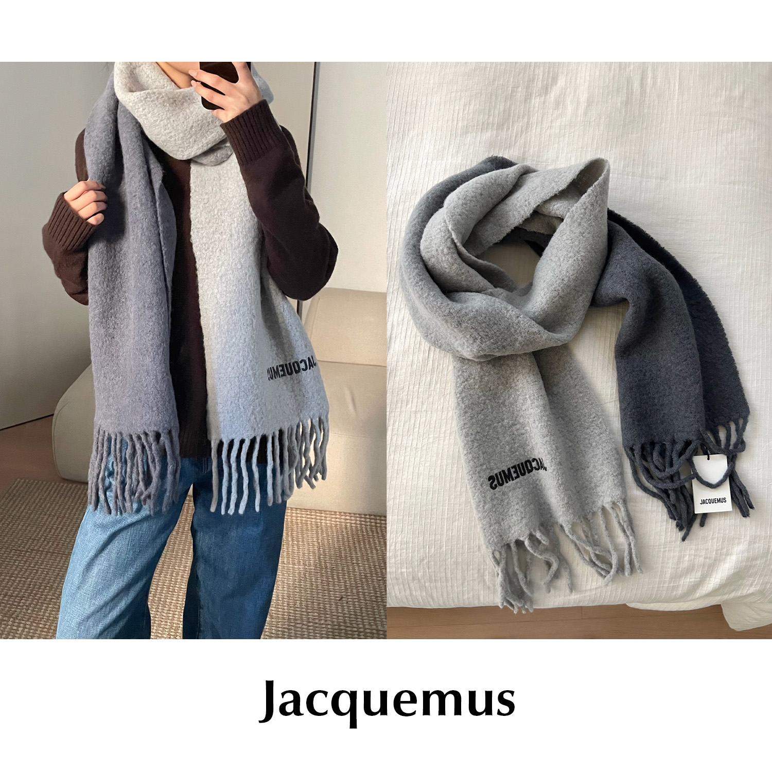 CETTCE 现货 Jacquemus 羊驼毛手工染色拼色渐变保暖流苏围巾