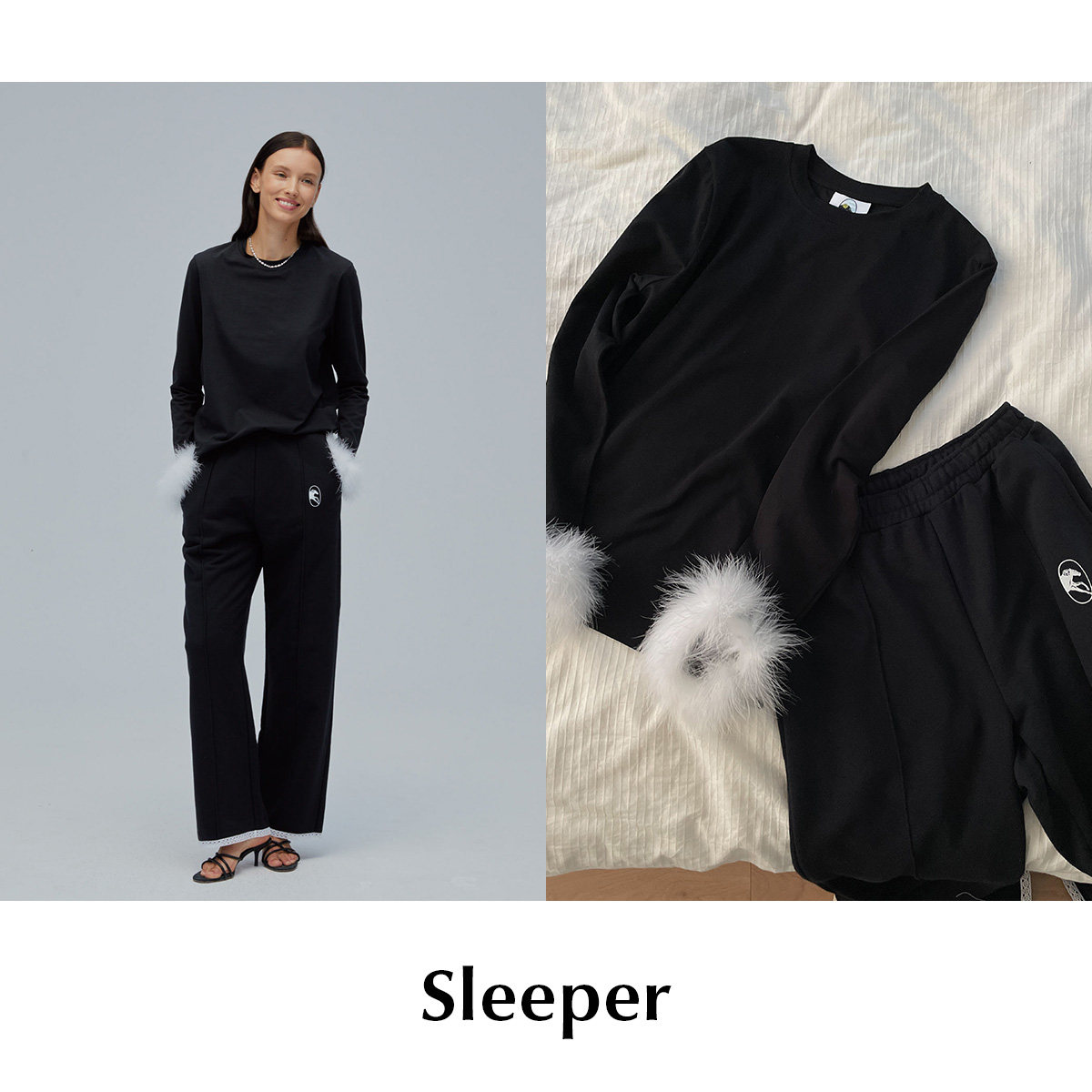 CETTCE 现货 Sleeper 针织休闲长袖上衣裤子居家套装可拆卸羽毛边