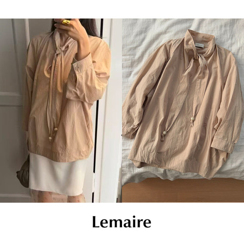 CETTCE 现货 Lemaire 棉质小领巾飘带褶皱七分插肩袖衬衫上衣