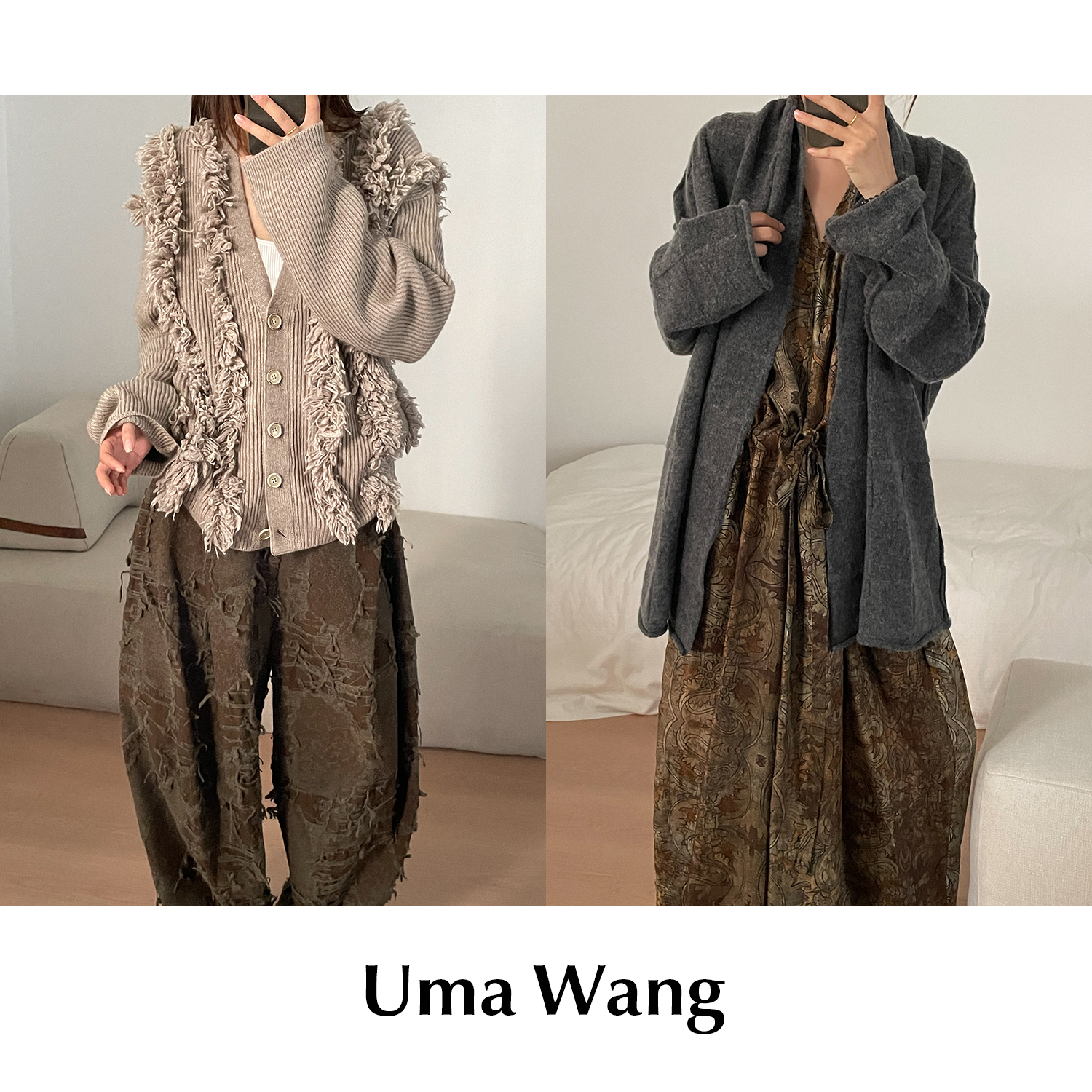 【SALE】CETTCE 现货 Uma Wang 棋盘羊毛混纺开衫流苏罗纹针织衫