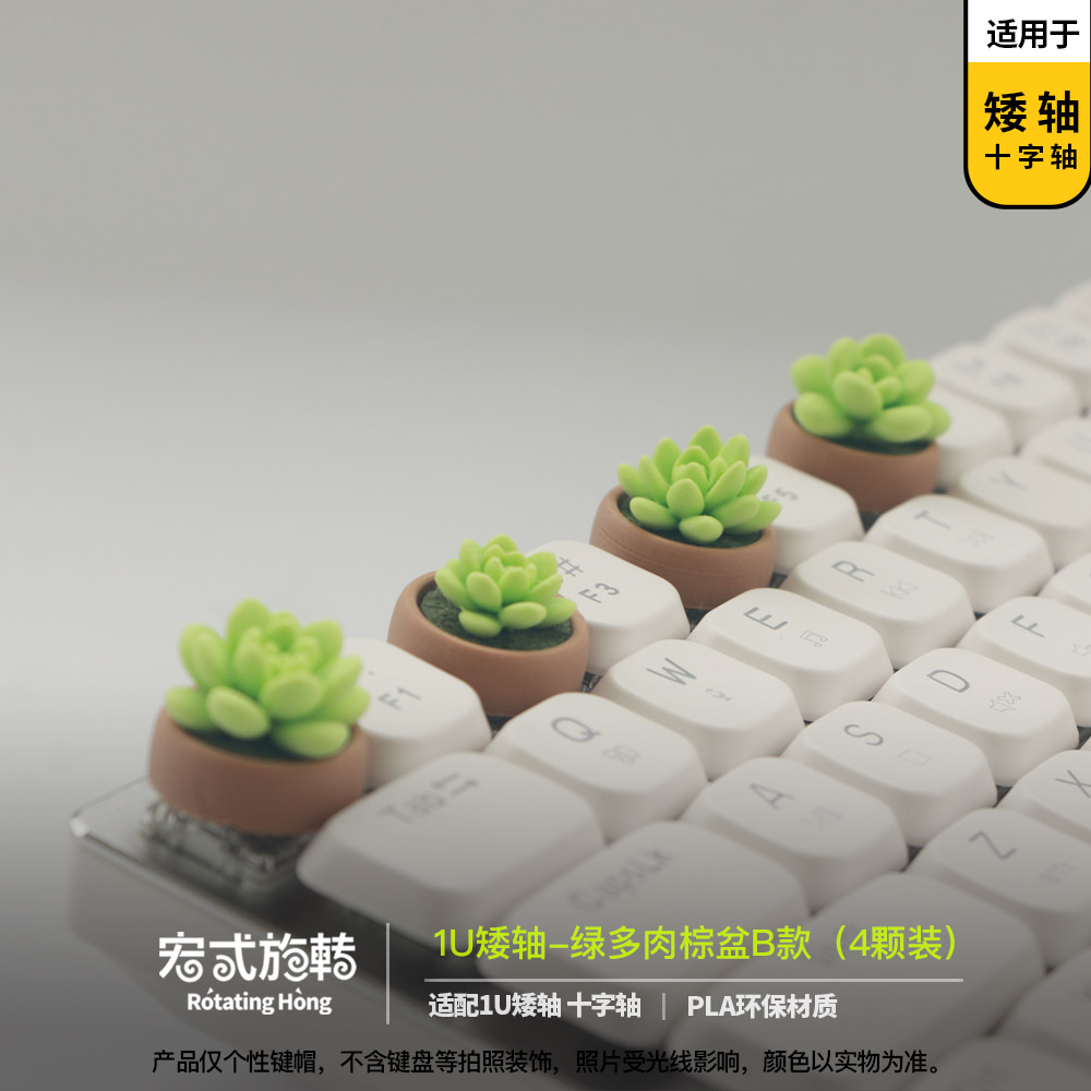 【宏式旋转】4颗装矮轴1U绿多肉盆栽个性键帽机械键盘迷你键帽