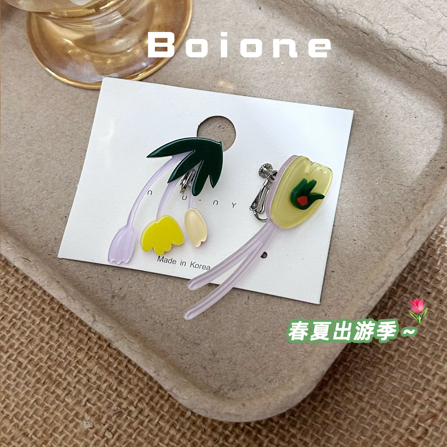 甜美度假风郁金香耳夹女显脸小