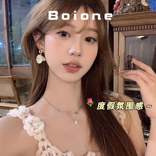 boione海南夏天白色贝壳花瓣耳环三亚度假风海边沙滩温柔仙女耳饰