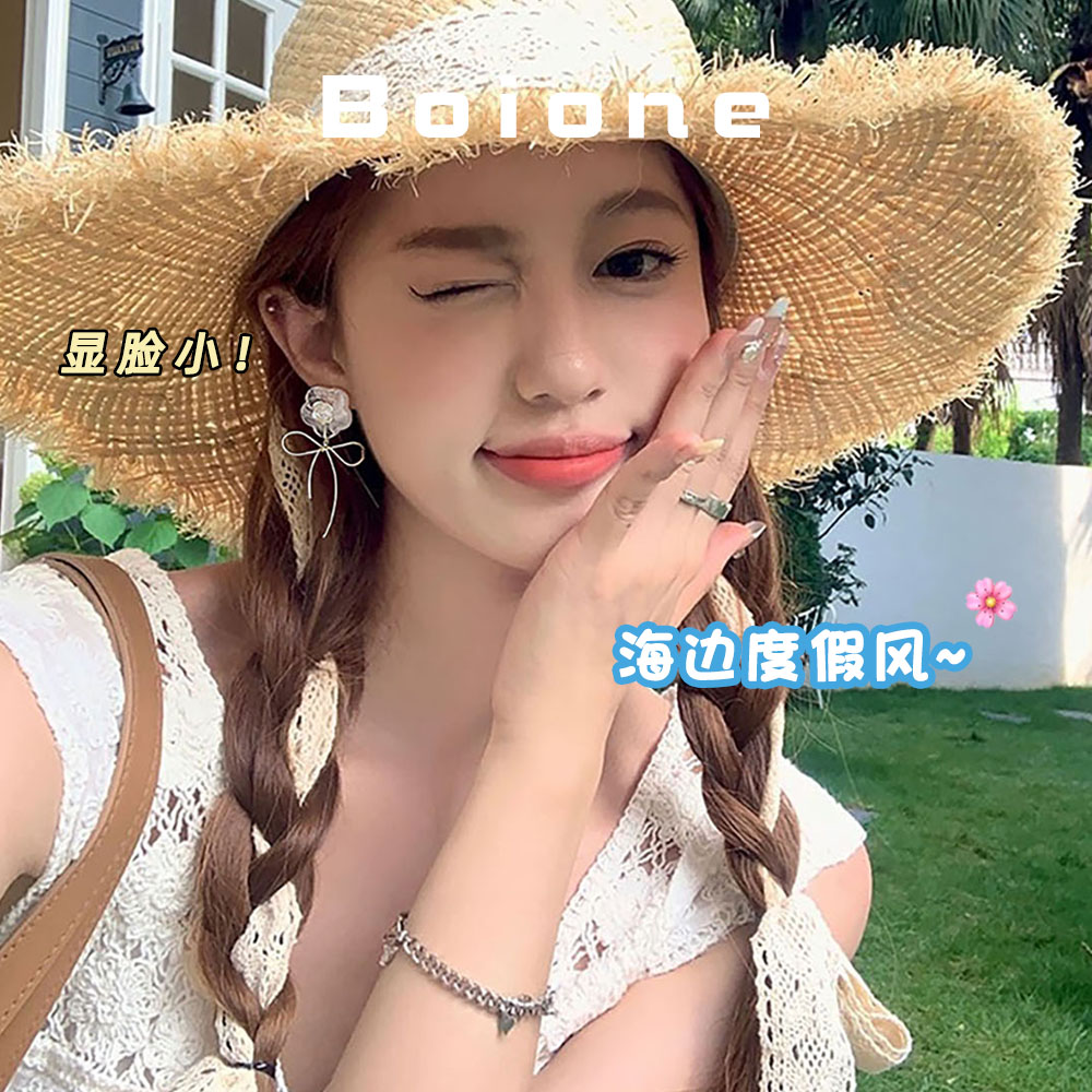 海边度假风白色玫瑰花朵耳环