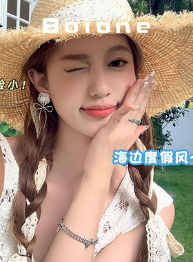 海边度假风白色玫瑰花朵耳环