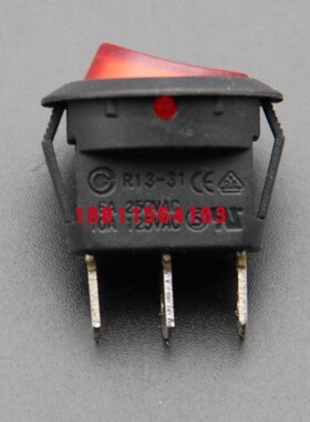R13-31圆形单路三脚带灯红色船形开关翘板交流电源开关5A250V