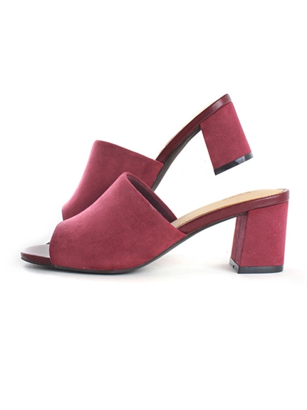 Randa日本订单日系复古简约舒适方头气质绒面粗跟露趾凉拖拖鞋女