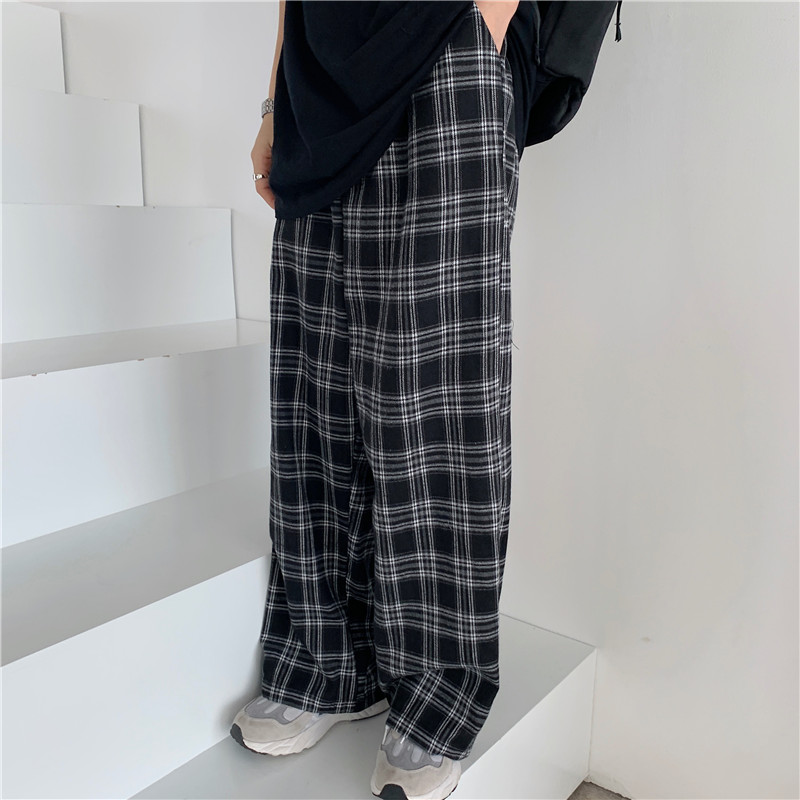 Real shot polyester spring new loose casual plaid pants for women