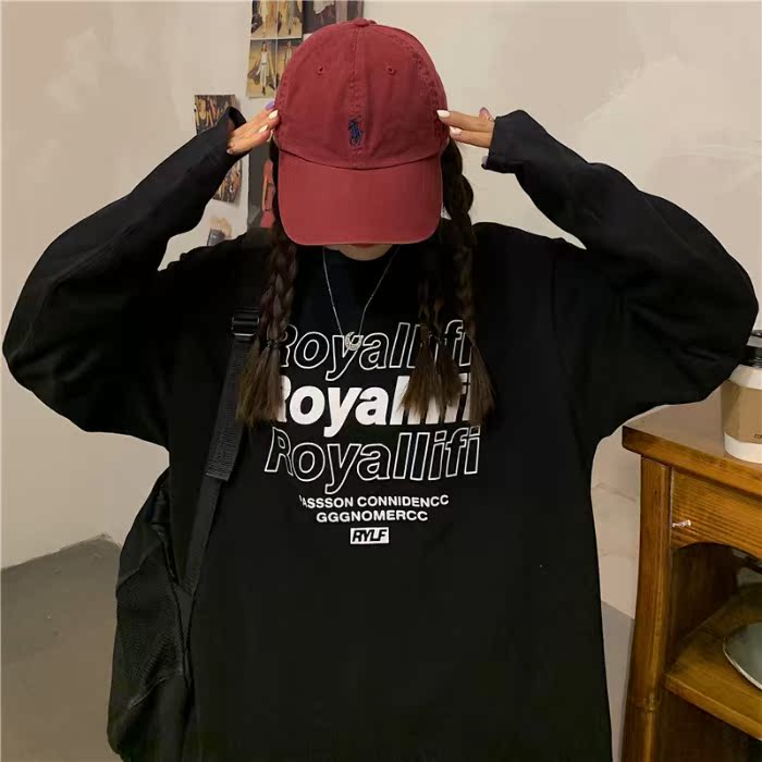 Real cotton 2021 spring new round neck long sleeve T-shirt for women