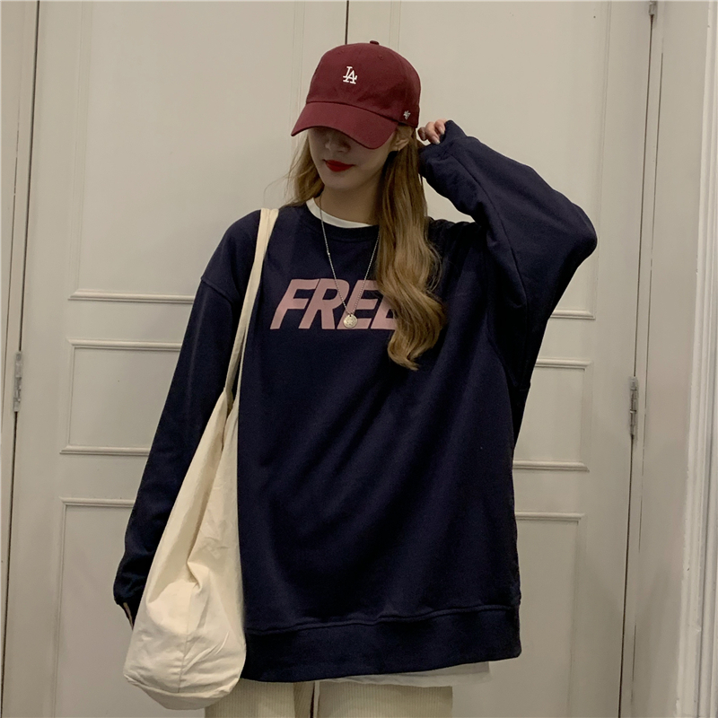 Real shot of Fishscale Cotton autumn new style ancient sweater round collar loose thin style lovers long sleeve women