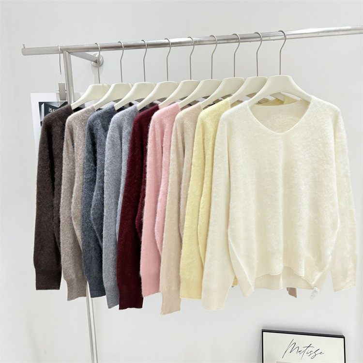 秋冬新款V领拉绒羊毛羊绒一线成衣针织衫软糯毛绒绒毛衣套头衫女,女装/女士精品,毛衣,淘宝优惠券,粉丝福利购,淘宝优惠卷