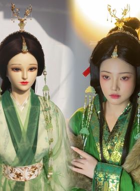 故里簪花巷原创【灵鹿】战国袍宿命感发冠流苏古风汉服国风头饰