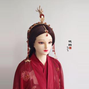 故里簪花巷原创【凰图】霸气战国袍饰品魏晋汉服配饰凤凰发冠流苏