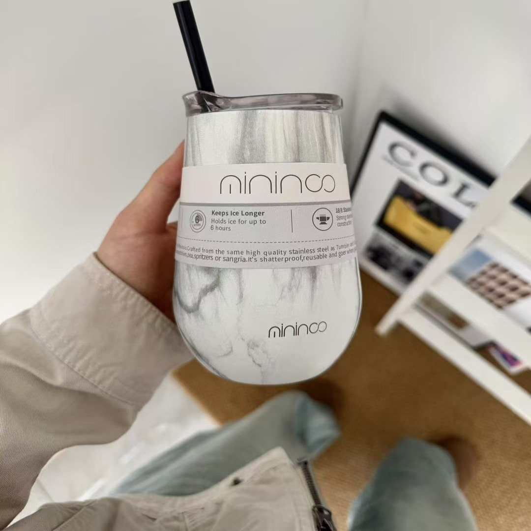 出口单！2个装蛋形保温杯车载杯355ml 带吸管咖啡杯随手杯