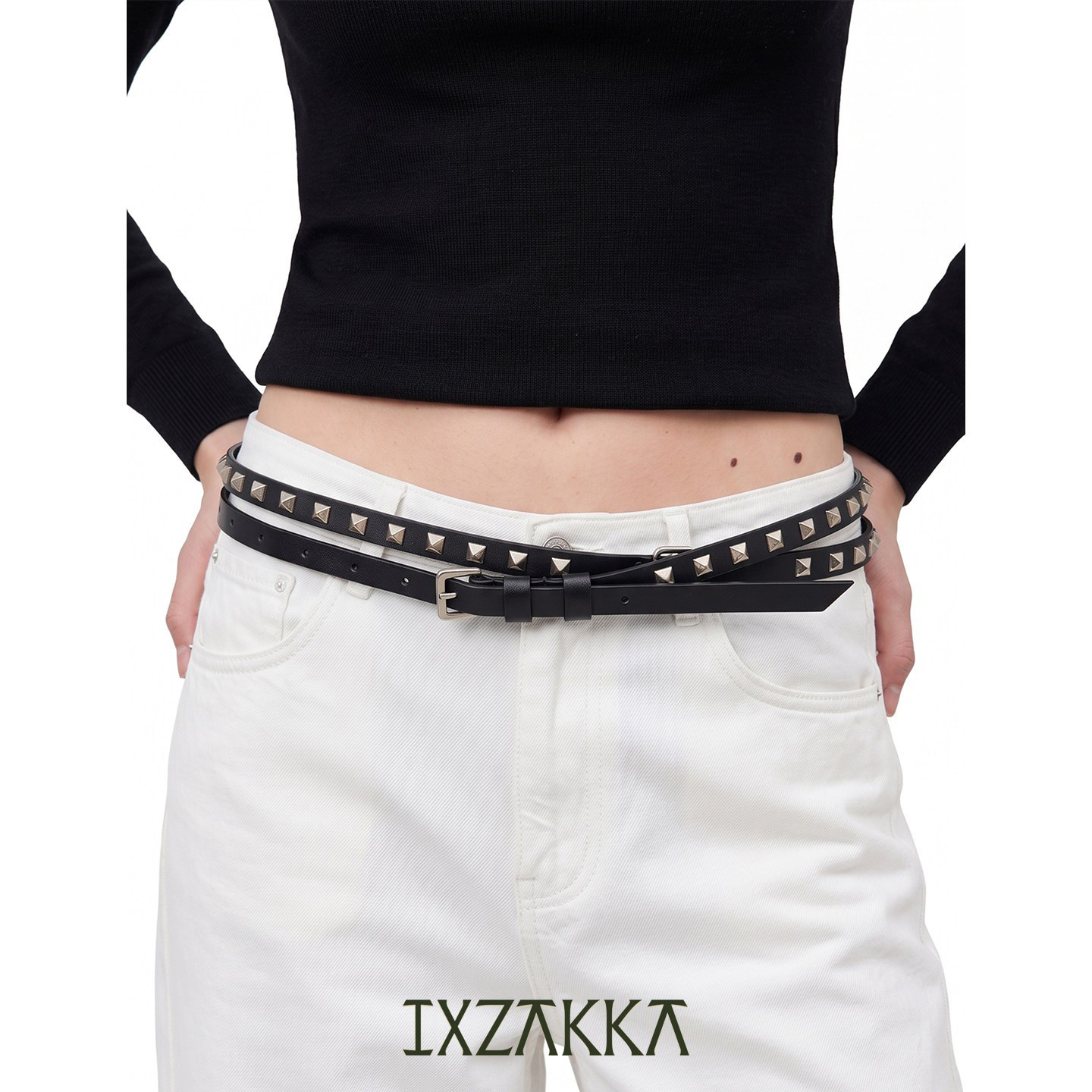 IXZAKKA复古朋克铆钉真皮腰带