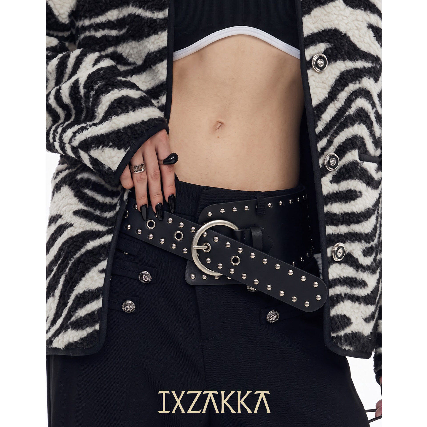 IXZAKKA暗黑铆钉超纤宽腰封女